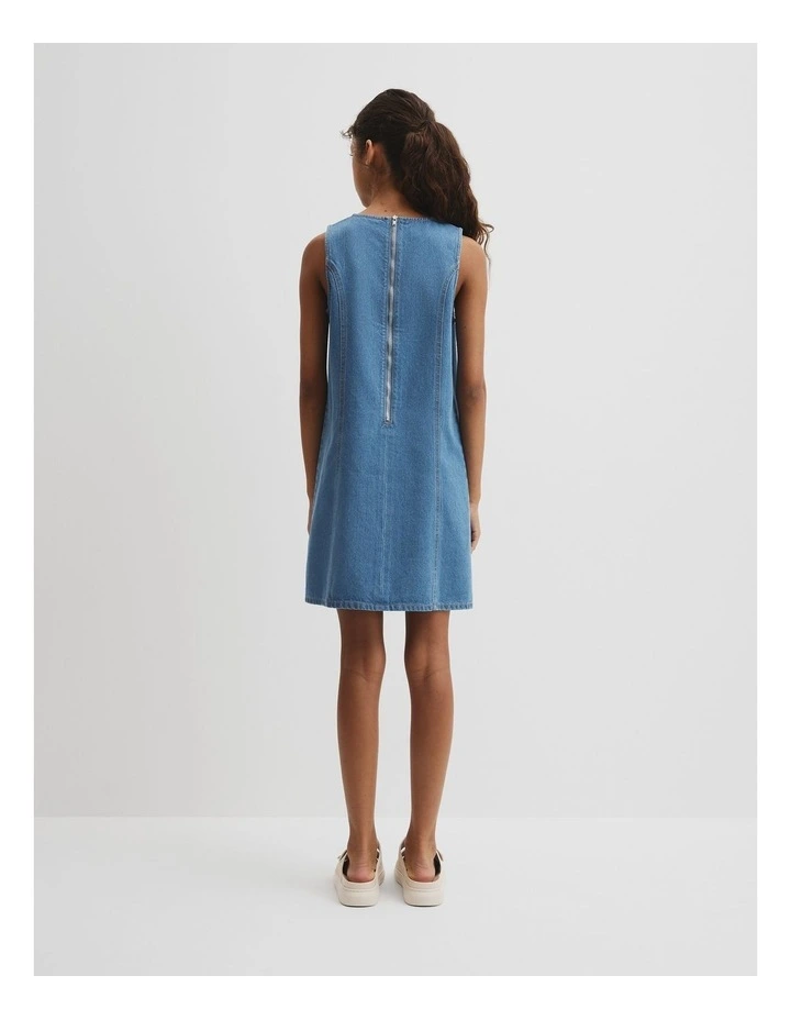 Teen Denim Shift Mini Dress in Light Indigo image 5