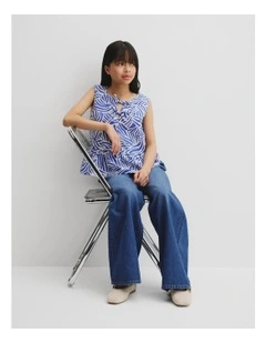 Teen Animal Peplum Top in Cobalt