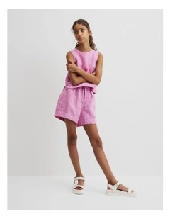 Teen Linen Short in Bubblegum Stripe