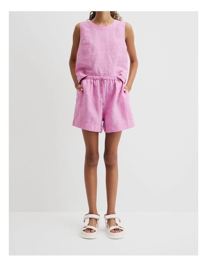 Teen Linen Short in Bubblegum Stripe image 2