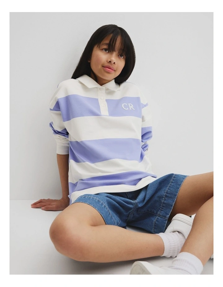 Teen Stripe Rugby Top in Powder Blue Multi image 2