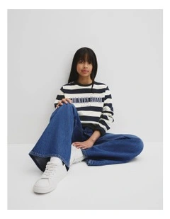 Teen Australian Cotton Heritage Sweat in Navy Stripe