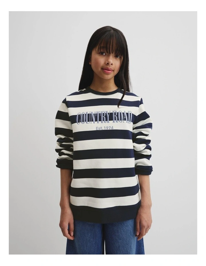Teen Australian Cotton Heritage Sweat in Navy Stripe image 2