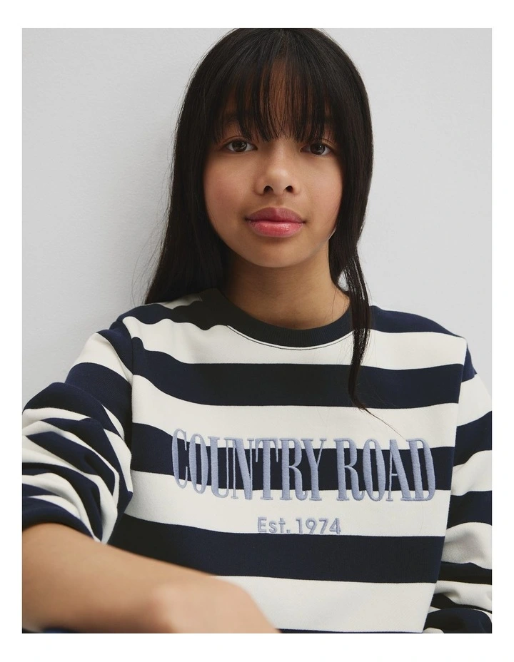 Teen Australian Cotton Heritage Sweat in Navy Stripe image 3