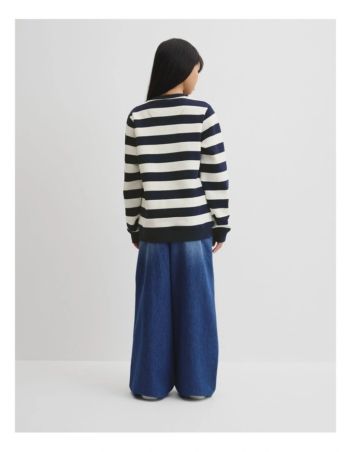 Teen Australian Cotton Heritage Sweat in Navy Stripe image 4