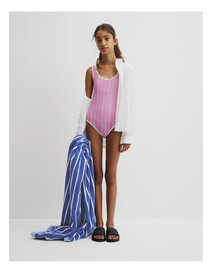 Teen Vertical Stripe Swimsuit in Bubblegum image 1
