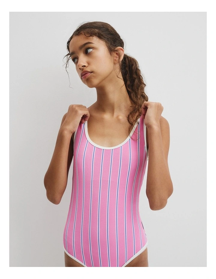Teen Vertical Stripe Swimsuit in Bubblegum image 2