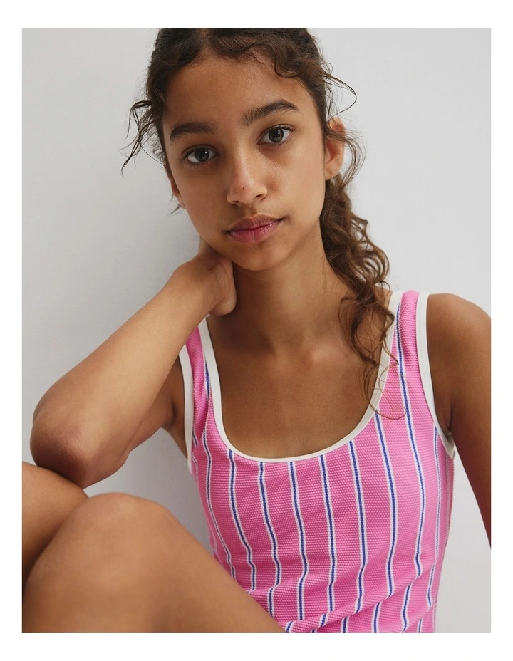 Teen Vertical Stripe Swimsuit in Bubblegum image 3