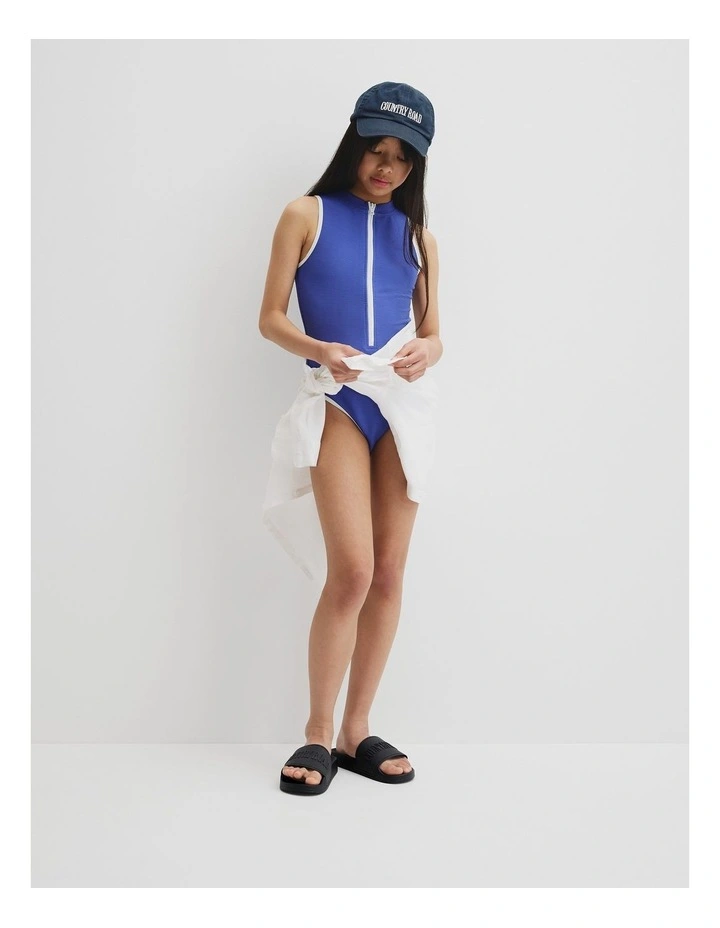 Teen Textured Zip Through Swimsuit in Cobalt image 1