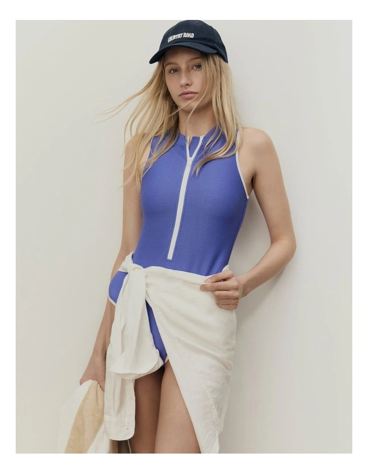 Teen Textured Zip Through Swimsuit in Cobalt image 2