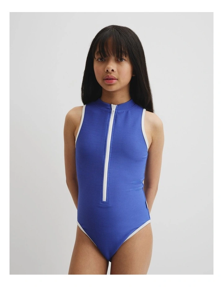 Teen Textured Zip Through Swimsuit in Cobalt image 3