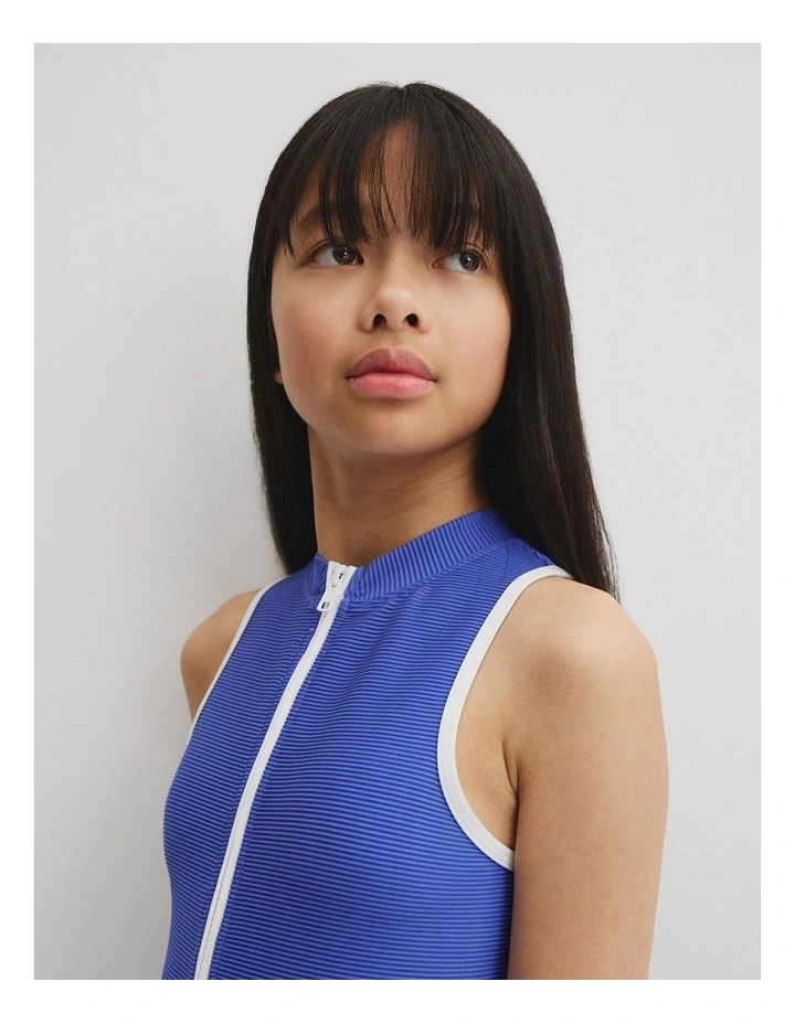 Teen Textured Zip Through Swimsuit in Cobalt image 4