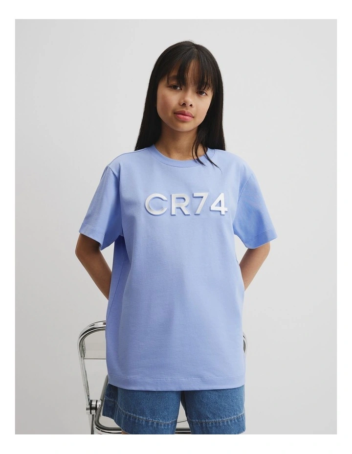 Teen Recycled Cotton Blend Longline Logo T-shirt in Powder Blue image 2