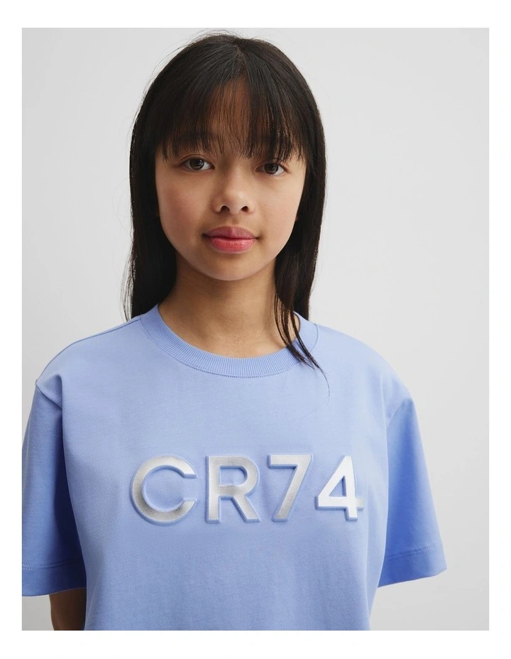 Teen Recycled Cotton Blend Longline Logo T-shirt in Powder Blue image 3