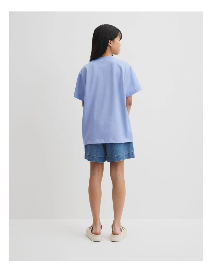 Teen Recycled Cotton Blend Longline Logo T-shirt in Powder Blue image 4