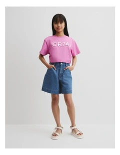 Teen Recycled Cotton Blend Longline Logo T-shirt in Bubblegum