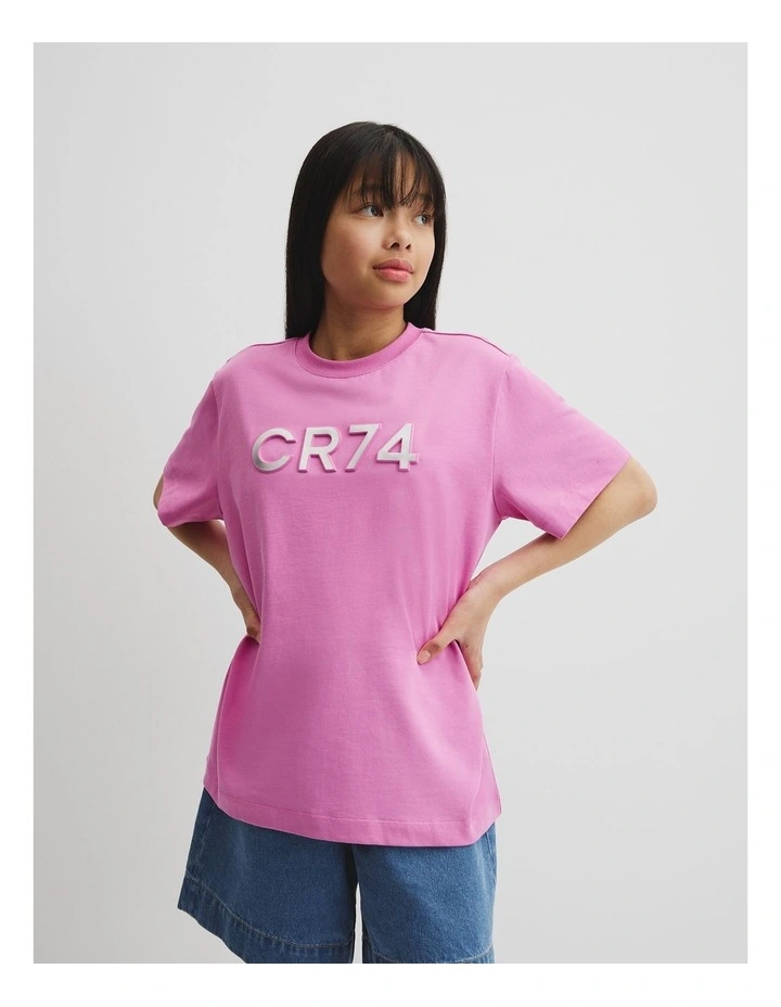 Teen Recycled Cotton Blend Longline Logo T-shirt in Bubblegum image 2