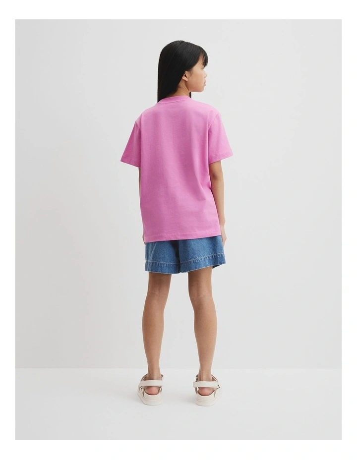 Teen Recycled Cotton Blend Longline Logo T-shirt in Bubblegum image 4