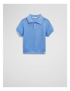 Organically Grown Cotton Knit Polo in Cloud