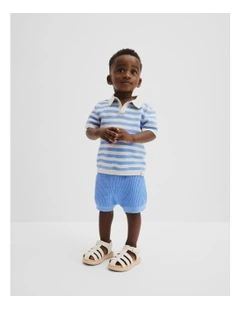 Organically Grown Cotton Stripe Knit Polo in Cloud Stripe