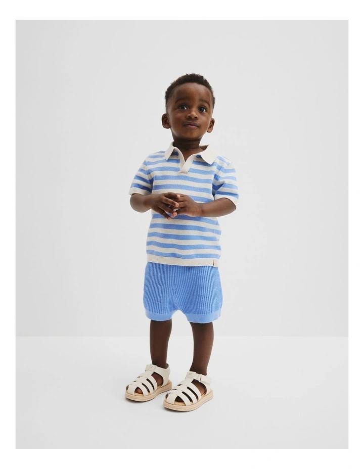 Organically Grown Cotton Stripe Knit Polo in Cloud Stripe image 1