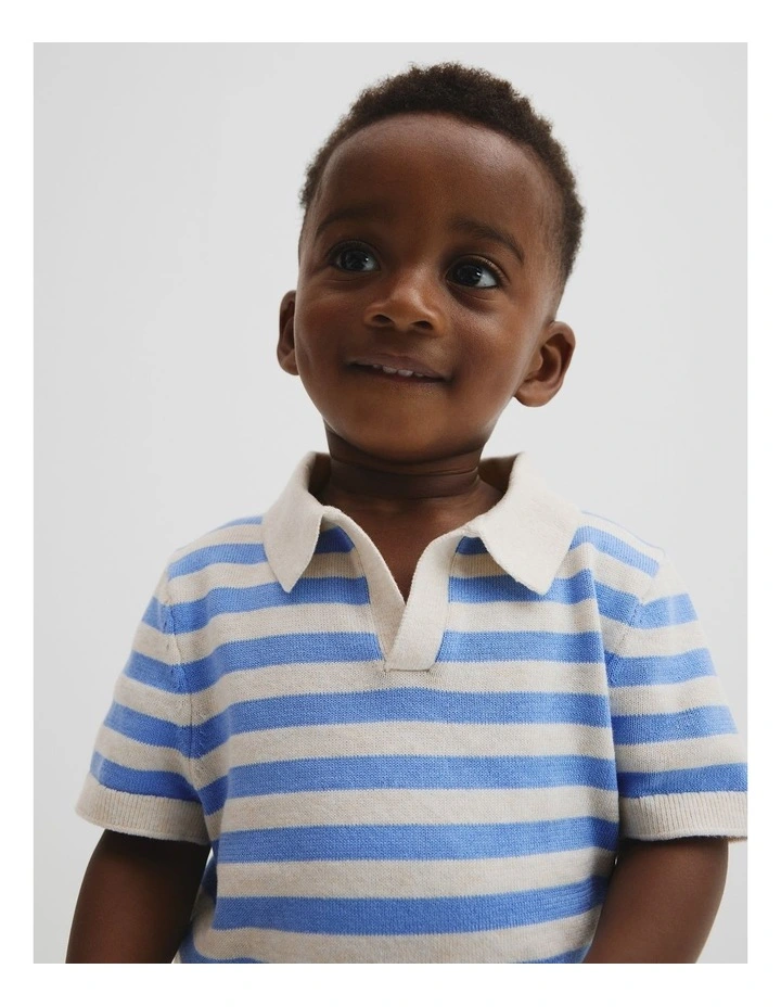 Organically Grown Cotton Stripe Knit Polo in Cloud Stripe image 2