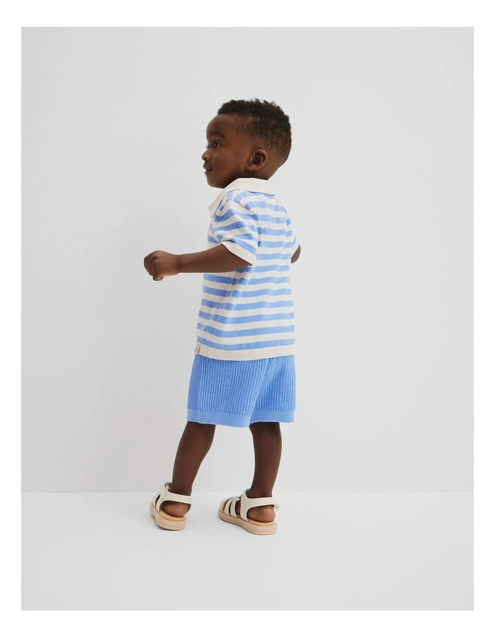 Organically Grown Cotton Stripe Knit Polo in Cloud Stripe image 3
