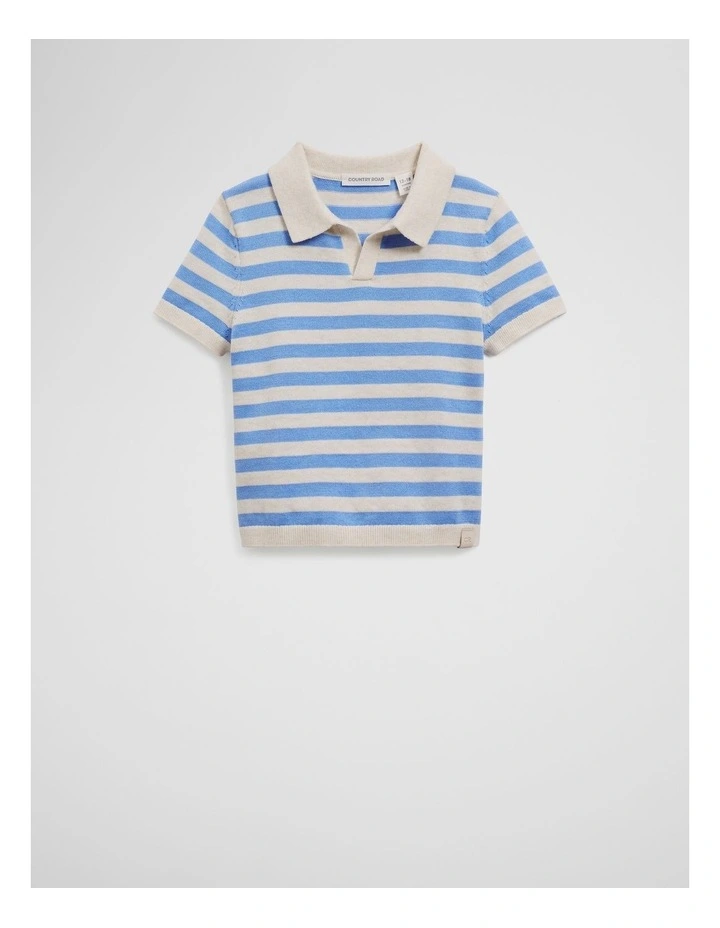 Organically Grown Cotton Stripe Knit Polo in Cloud Stripe image 4