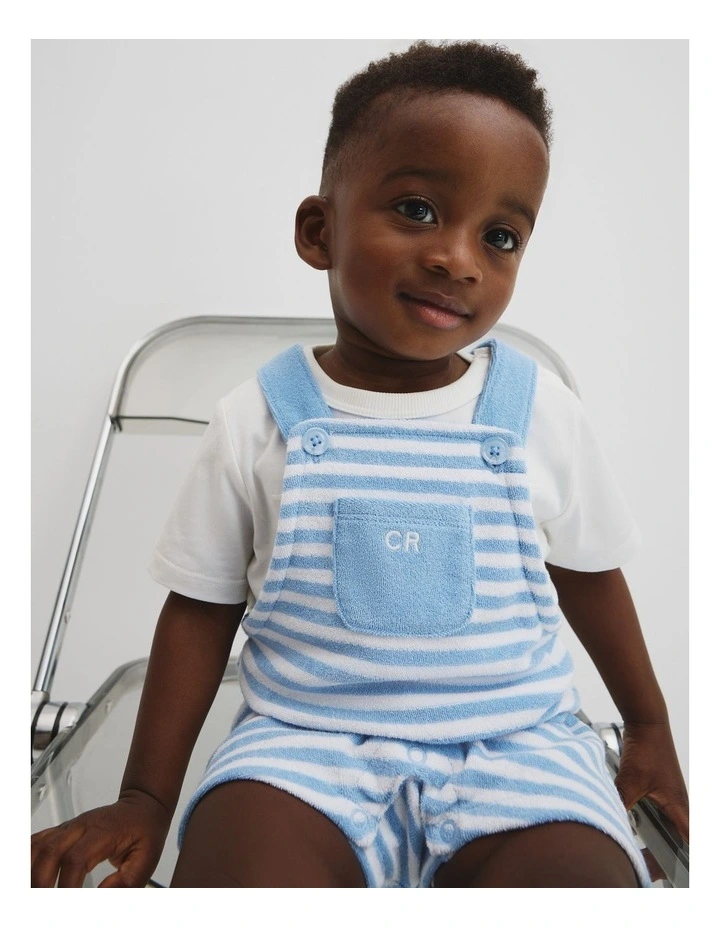 Organically Grown Cotton Terry Overall in Cloud Stripe image 2