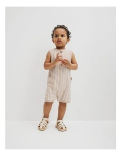 Knit Henley Romper in Oat Stripe