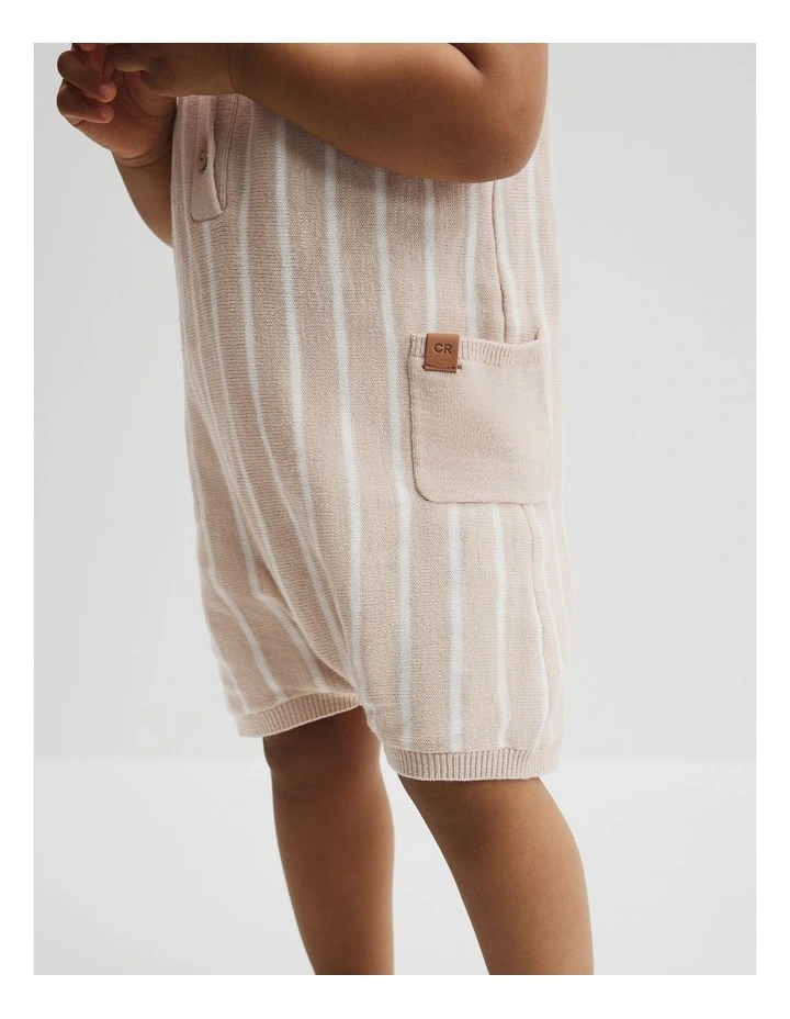 Knit Henley Romper in Oat Stripe image 2