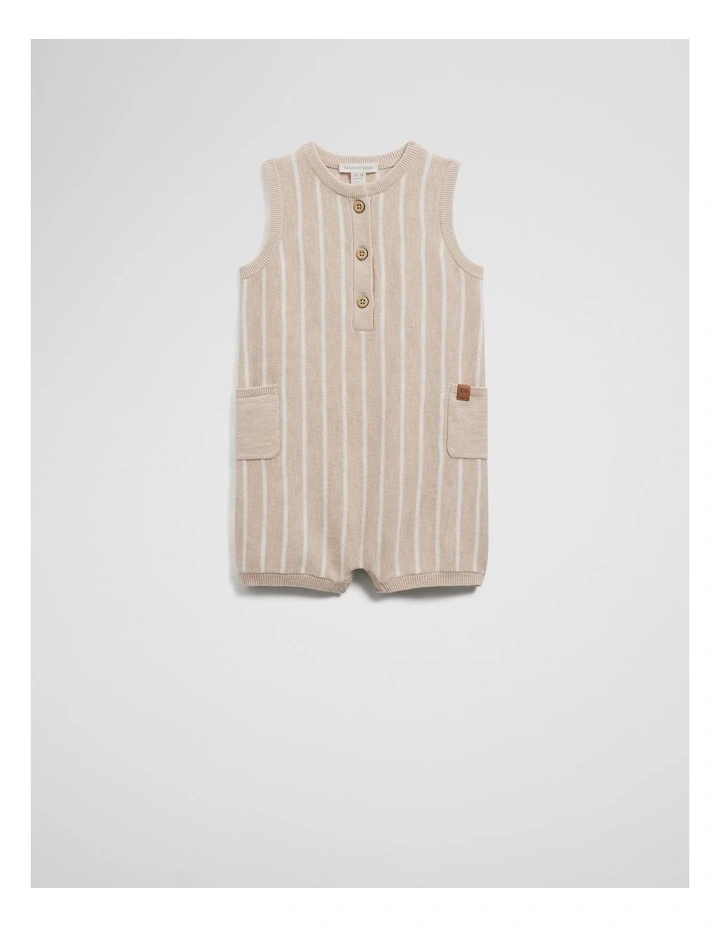 Knit Henley Romper in Oat Stripe image 4