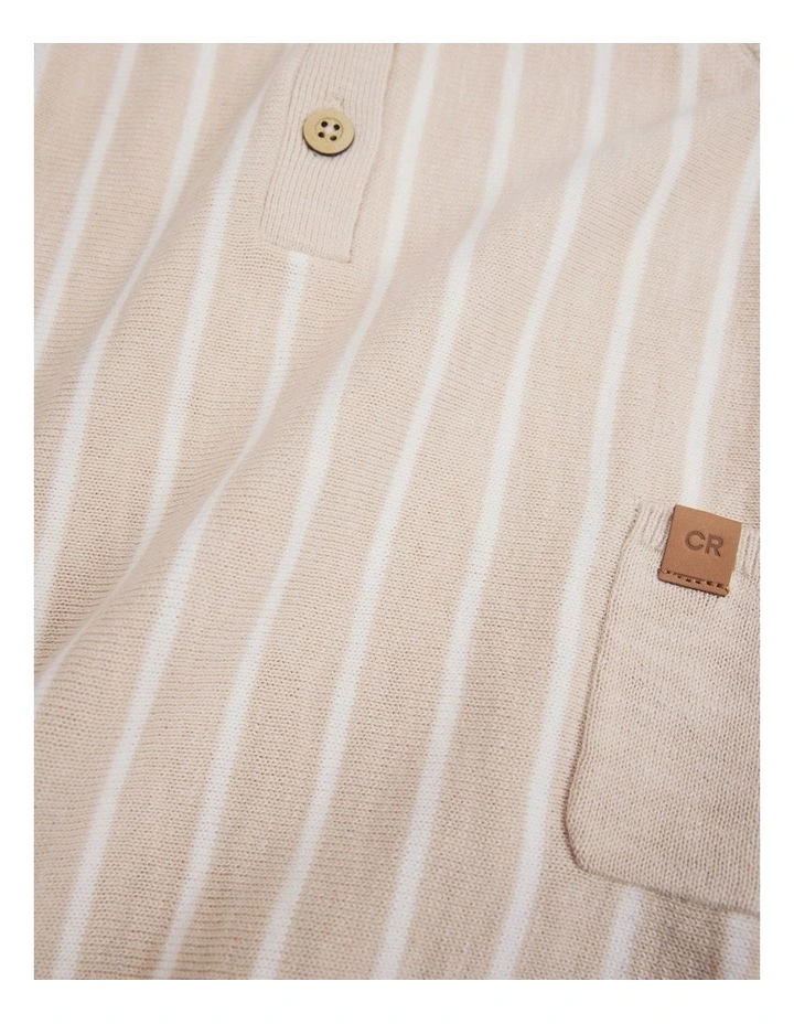 Knit Henley Romper in Oat Stripe image 5