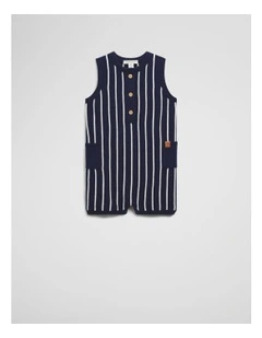 Knit Henley Romper in Navy Stripe