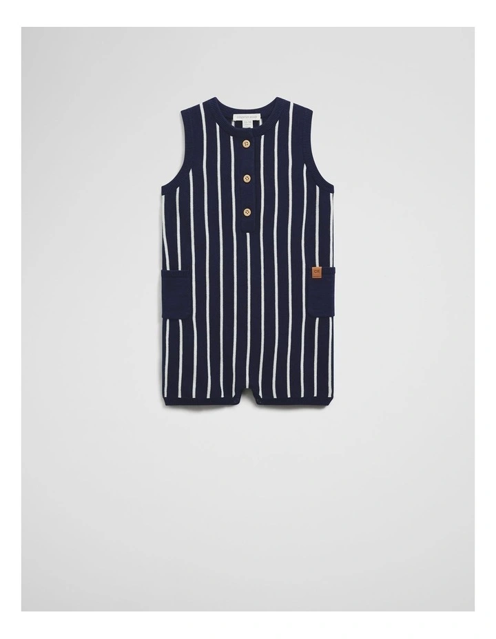 Knit Henley Romper in Navy Stripe image 1