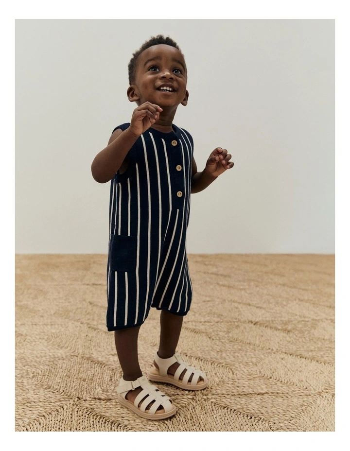 Knit Henley Romper in Navy Stripe image 2