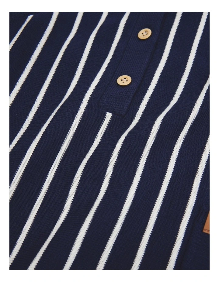 Knit Henley Romper in Navy Stripe image 3
