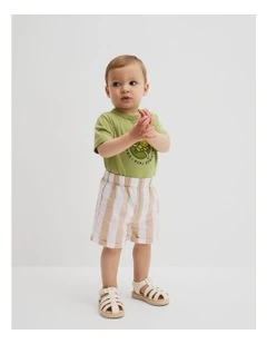Organically Grown Cotton Blend Stripe Pull-on Short in Latte