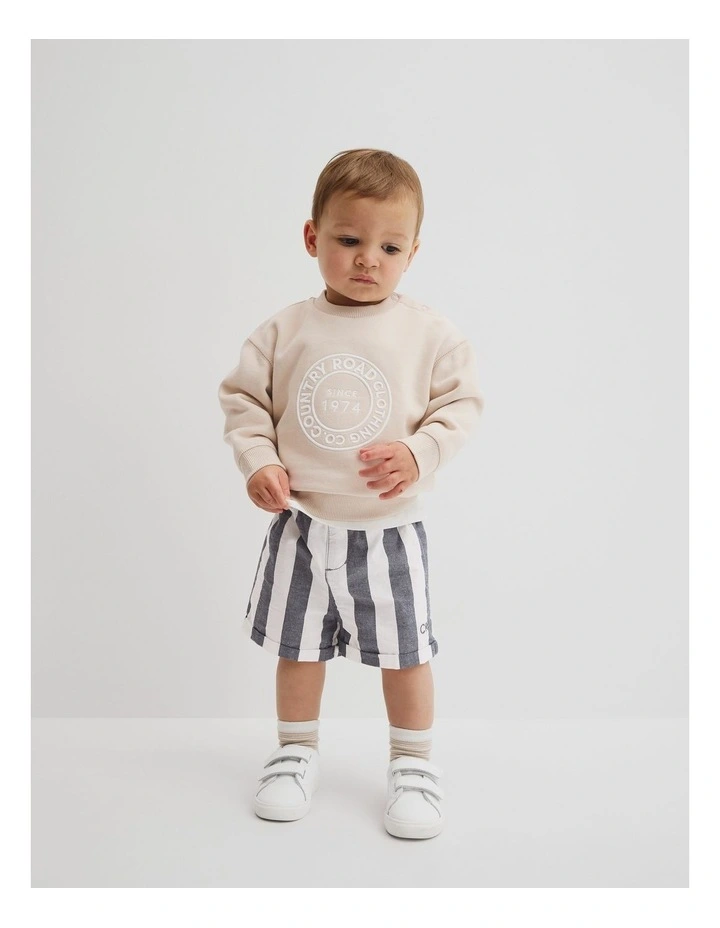 Organically Grown Cotton Blend Stripe Pull-on Short in Navy image 1
