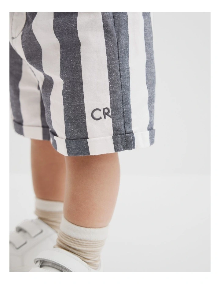 Organically Grown Cotton Blend Stripe Pull-on Short in Navy image 3