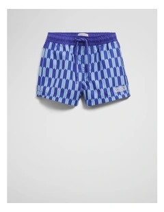 Geometric Board Short in Cobalt Blue