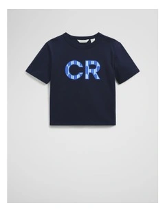 Organically Grown Cotton Cr Logo T-shirt in Navy Geo Print