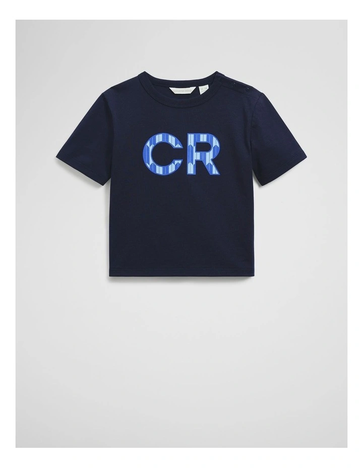 Organically Grown Cotton Cr Logo T-shirt in Navy Geo Print image 1