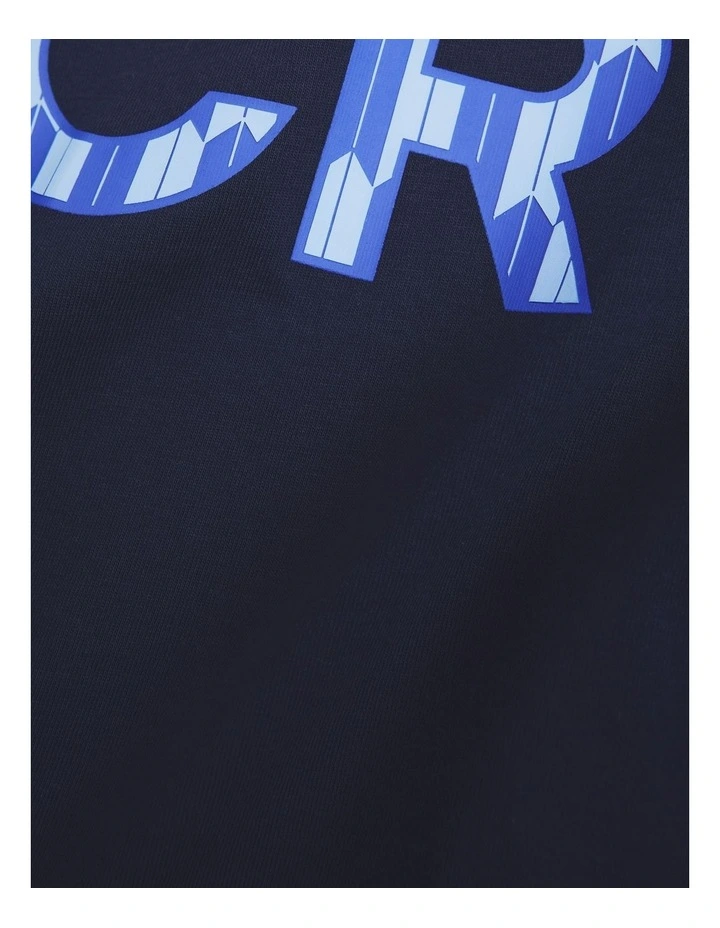 Organically Grown Cotton Cr Logo T-shirt in Navy Geo Print image 2