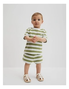 Relaxed Terry T-shirt in Pear Stripe