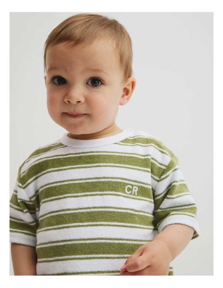 Relaxed Terry T-shirt in Pear Stripe image 2