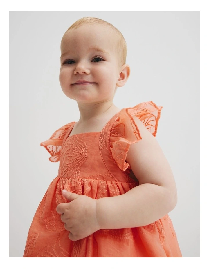 Floral Frill Strap Dress in Peach image 2