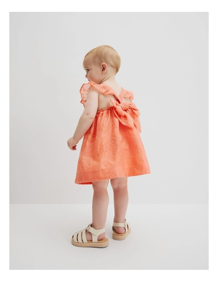 Floral Frill Strap Dress in Peach image 3