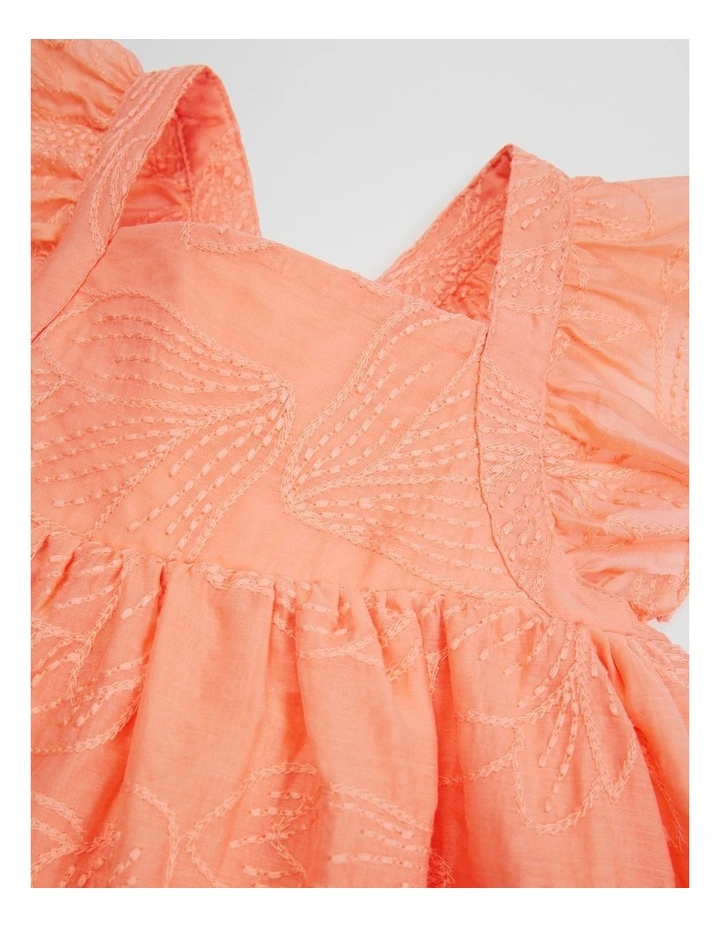 Floral Frill Strap Dress in Peach image 5
