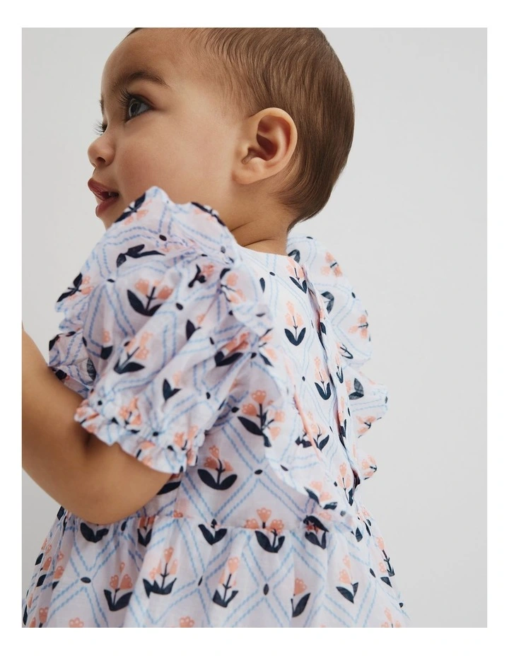 Short Sleeve Frill Print Dress in Marsh Floral image 2
